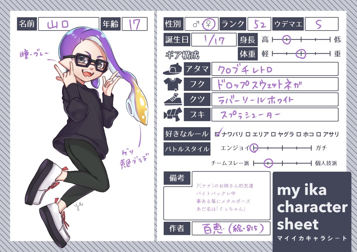 Momoedx 815が描いてくれるという役得です マイイカキャラシート イカトドン Splatoonプレイヤー交流sns